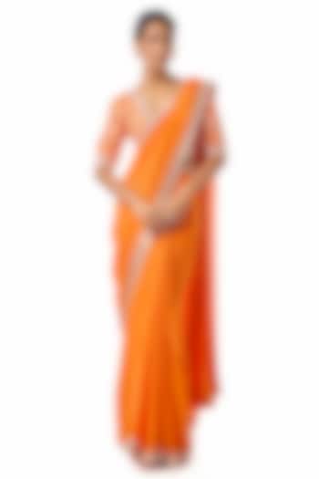 Orange Chiffon Embroidered Wedding Saree Set by GOPI VAID at Pernia's Pop Up Shop
