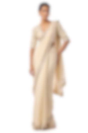 Ivory Chiffon Embroidered Wedding Saree Set by GOPI VAID at Pernia's Pop Up Shop