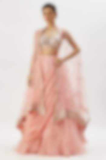 Light Pink Georgette & Organza Jacket Wedding Lehenga Set by GOPI VAID at Pernia's Pop Up Shop