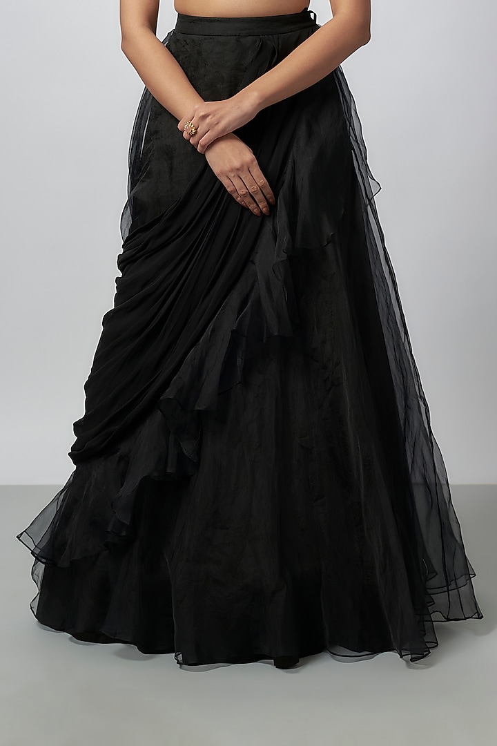 Black Tussar Embroidered Blazer Set by GOPI VAID at Pernia's Pop Up Shop