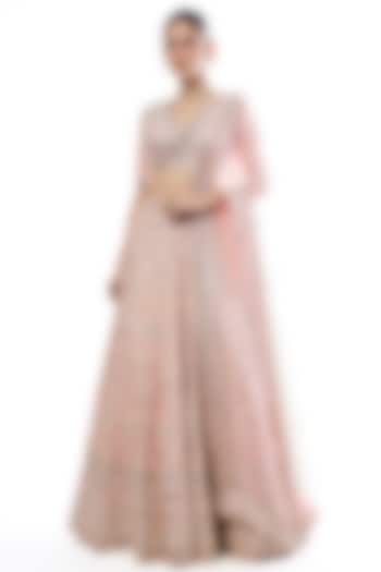 Pink Tussar Embroidered Wedding Lehenga Set by GOPI VAID at Pernia's Pop Up Shop