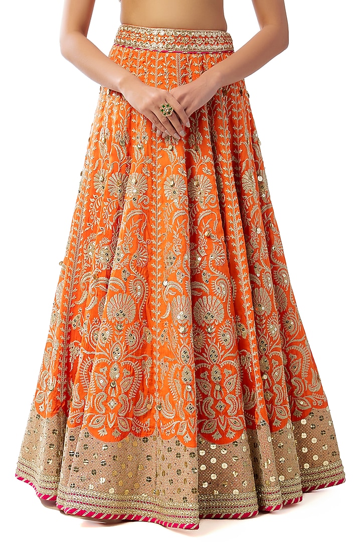 Orange Tussar Embroidered Brocade Bridal Lehenga Set by GOPI VAID at Pernia's Pop Up Shop