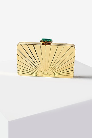 Gold Plated Clutch With Green Malachite Stone by Jade by Monica and Karishma Accessories