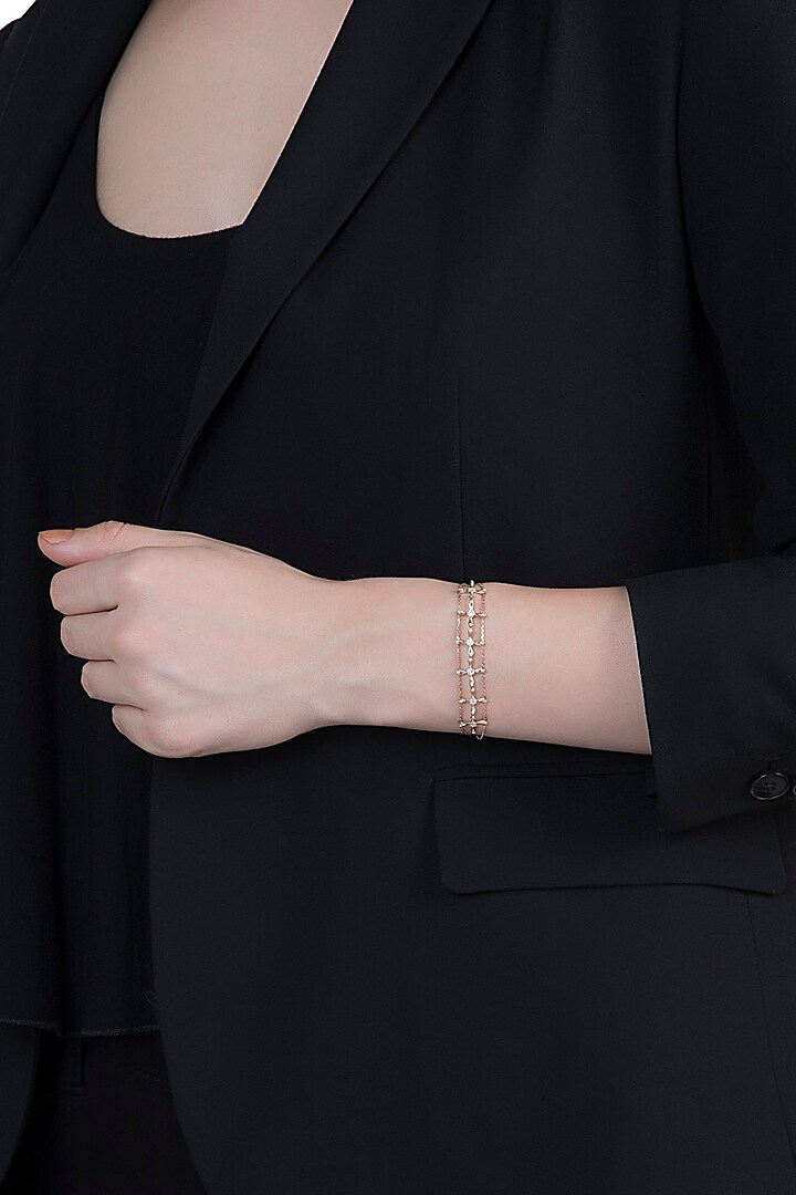 14Kt Rose Gold Star Lined Diamond Adjustable Bracelet by Golden Gazelle Fine Jewellery at Pernia's Pop Up Shop