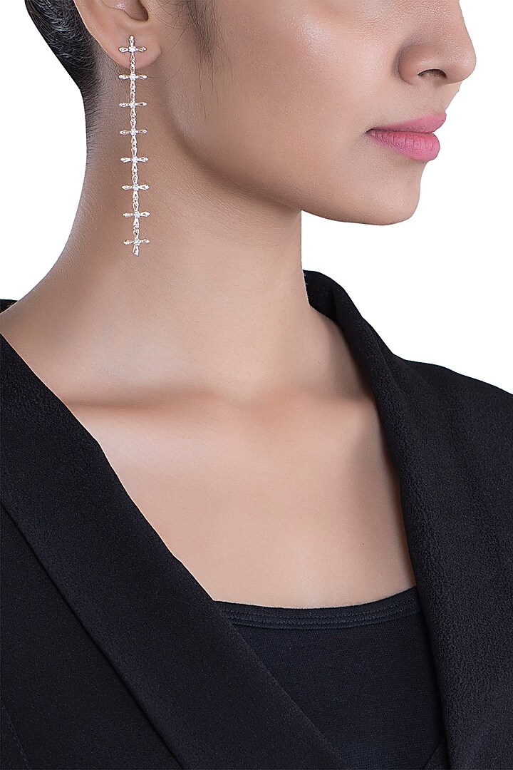 14Kt Rose Gold Long Crossed Diamond Earrings by Golden Gazelle Fine Jewellery at Pernia's Pop Up Shop