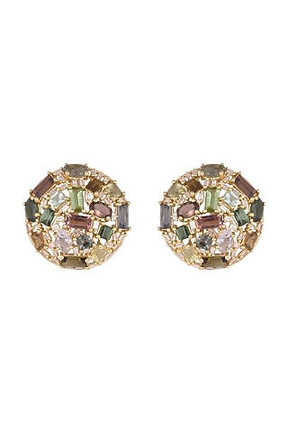 14Kt Gold Vintage Tourmaline & Diamond Stud Earrings by Golden Gazelle Fine Jewellery
