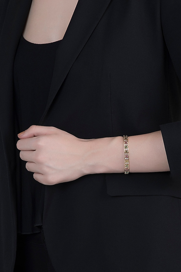 14Kt Gold Plated Love Track Tourmaline & Diamond Bracelet by Golden Gazelle Fine Jewellery at Pernia's Pop Up Shop