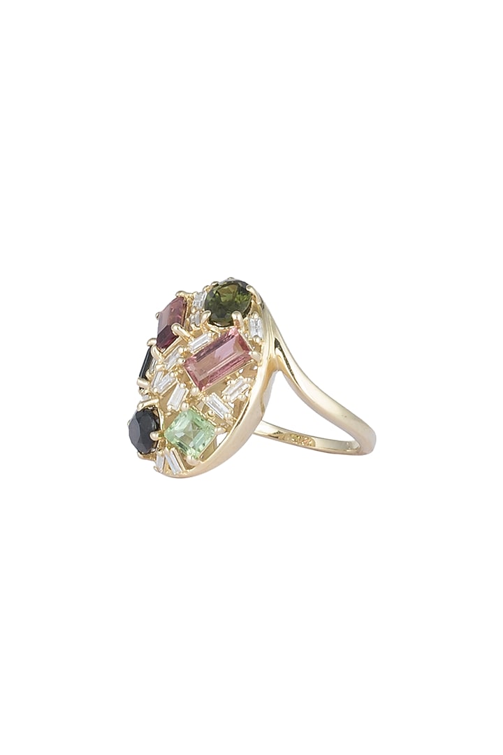 14Kt Gold Vintage Multi Coloured Diamond Ring by Golden Gazelle Fine Jewellery at Pernia's Pop Up Shop