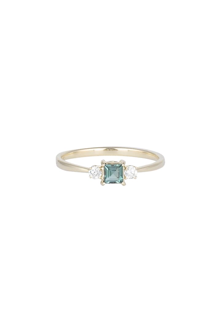 14Kt Gold Blue Princess Tourmaline & Diamond Ring by Golden Gazelle Fine Jewellery