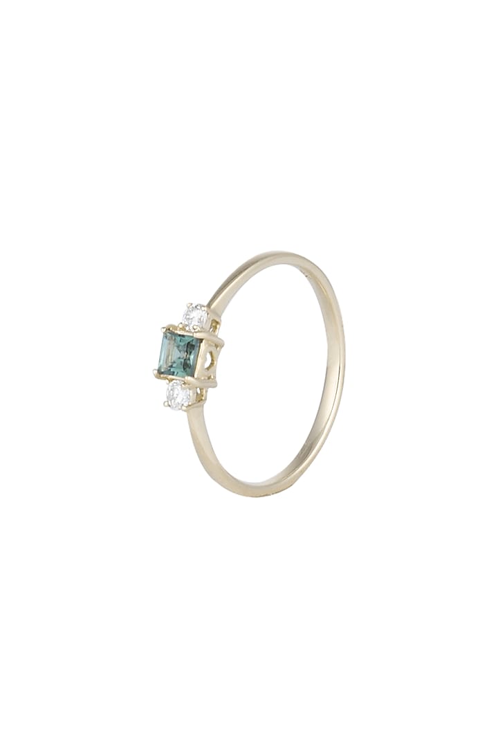 14Kt Gold Blue Princess Tourmaline & Diamond Ring by Golden Gazelle Fine Jewellery at Pernia's Pop Up Shop