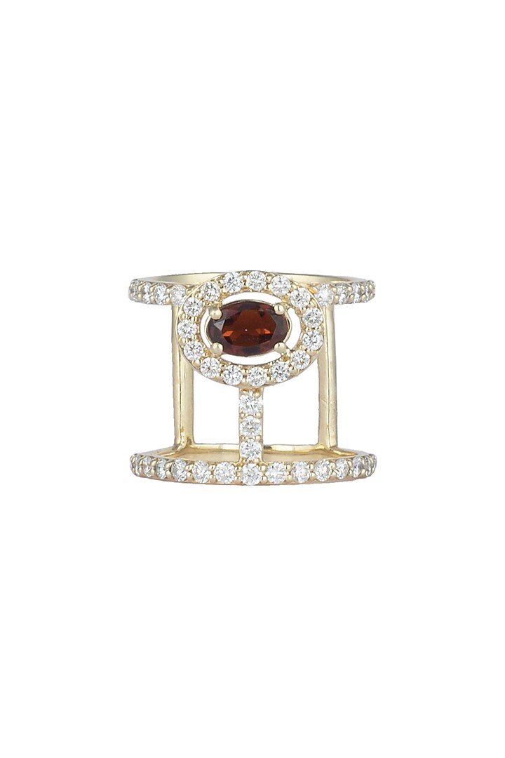 14Kt Gold Double Band Carmine Tourmaline Diamond Ring by Golden Gazelle Fine Jewellery
