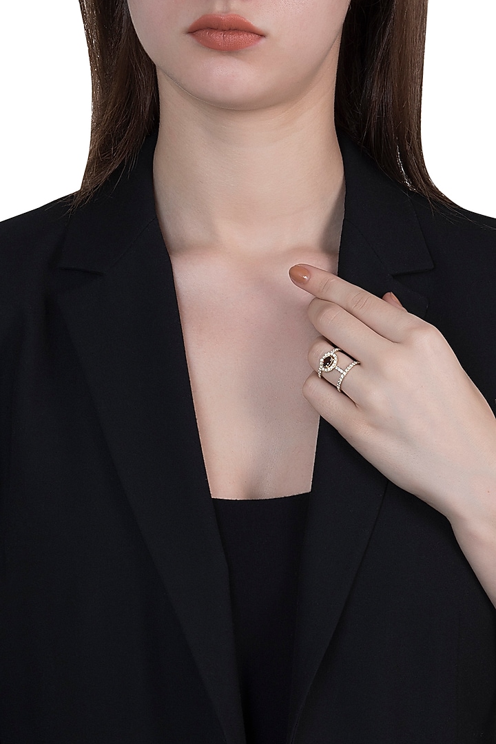 14Kt Gold Double Band Carmine Tourmaline Diamond Ring by Golden Gazelle Fine Jewellery at Pernia's Pop Up Shop
