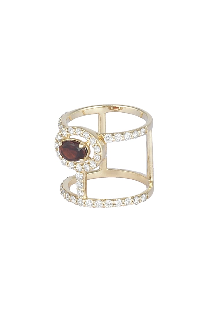 14Kt Gold Double Band Carmine Tourmaline Diamond Ring by Golden Gazelle Fine Jewellery at Pernia's Pop Up Shop