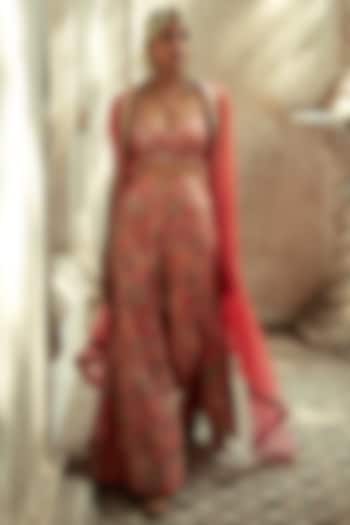 Orange Organza Embroidered Cape Set by GOPI VAID at Pernia's Pop Up Shop