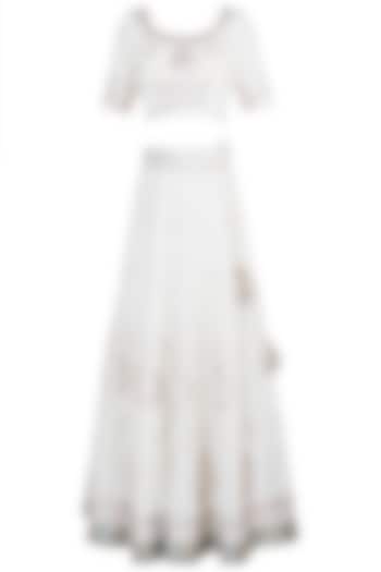 White & Pink Embroidered Printed Wedding Lehenga Set by GOPI VAID at Pernia's Pop Up Shop