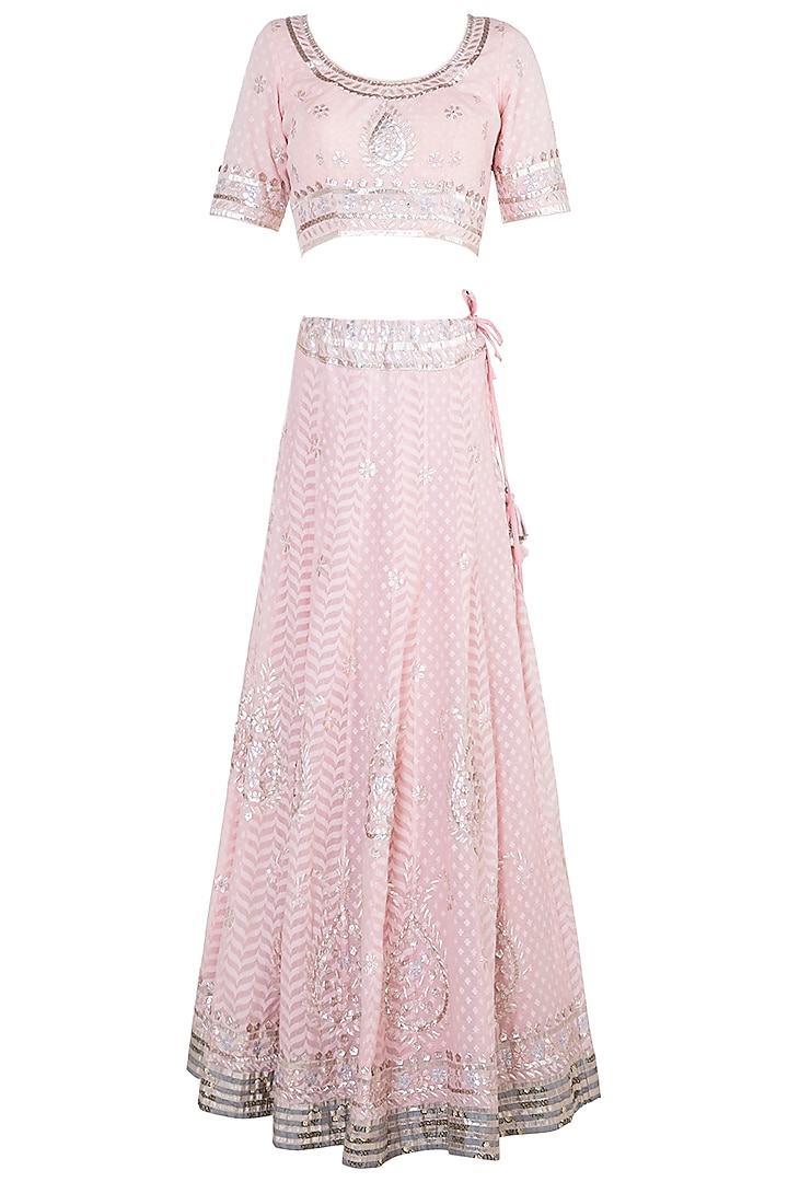 Pink Embroidered Printed Wedding Lehenga Set by GOPI VAID at Pernia's Pop Up Shop