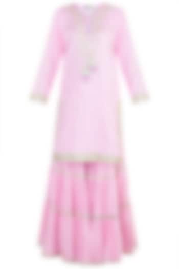 Pink Embroidered Crinkled Gharara Set by GOPI VAID