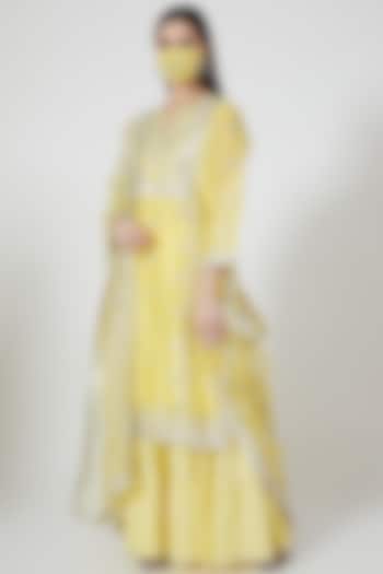 Yellow Cotton Silk Gota Embellished Gharara Set by GOPI VAID