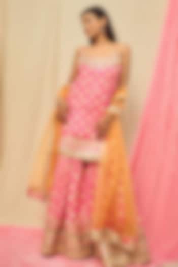 Pink Cotton Silk Embroidered Wedding Sharara Set by GOPI VAID at Pernia's Pop Up Shop