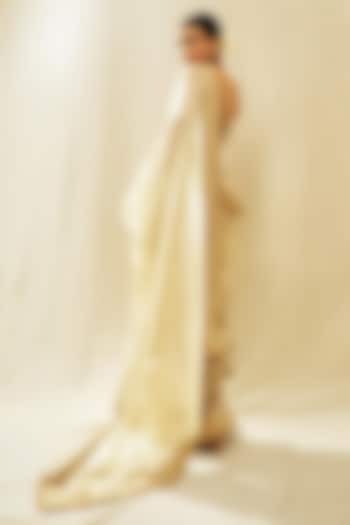 Ivory Tissue Gold Embroidered Reception Saree Set by GOPI VAID at Pernia's Pop Up Shop