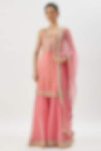 Pink Georgette Wedding Sharara Set by GOPI VAID at Pernia's Pop Up Shop