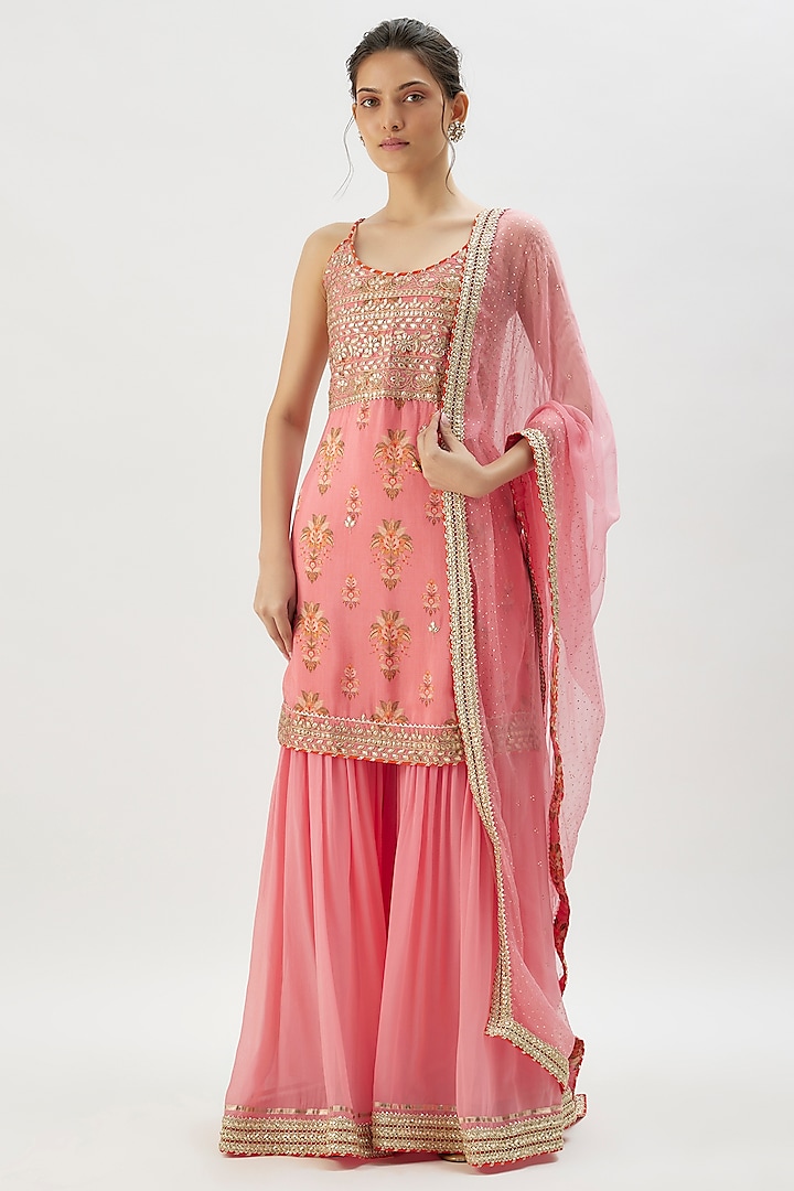 Pink Georgette Wedding Sharara Set by GOPI VAID at Pernia's Pop Up Shop