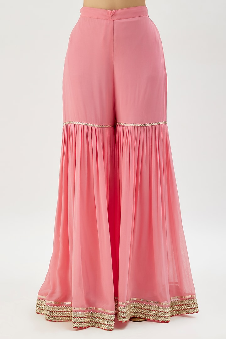 Pink Georgette Wedding Sharara Set by GOPI VAID at Pernia's Pop Up Shop