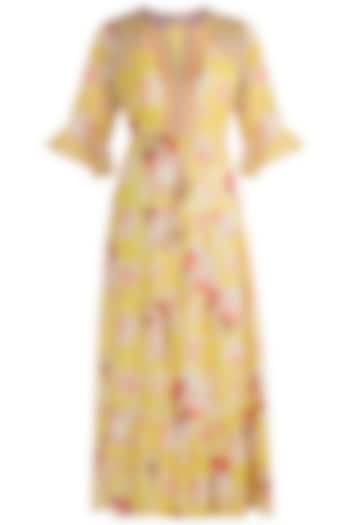 Yellow Embroidered & Printed Tunic by GOPI VAID