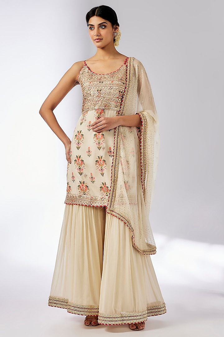 Ivory Cotton Silk Sharara Set by GOPI VAID at Pernia's Pop Up Shop