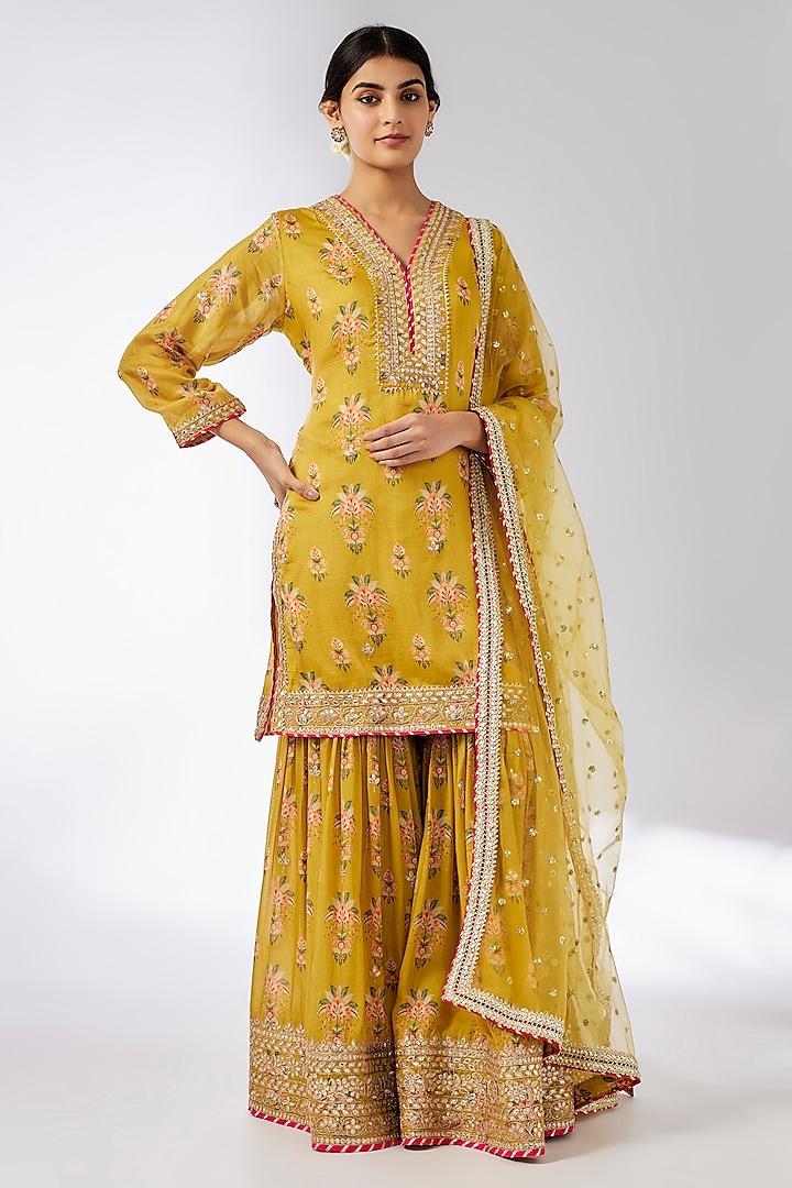 Yellow Cotton Silk Sharara Set by GOPI VAID at Pernia's Pop Up Shop