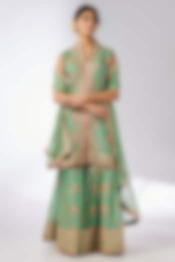 Green Cotton Silk Gota Embroidered Sharara Set by GOPI VAID at Pernia's Pop Up Shop