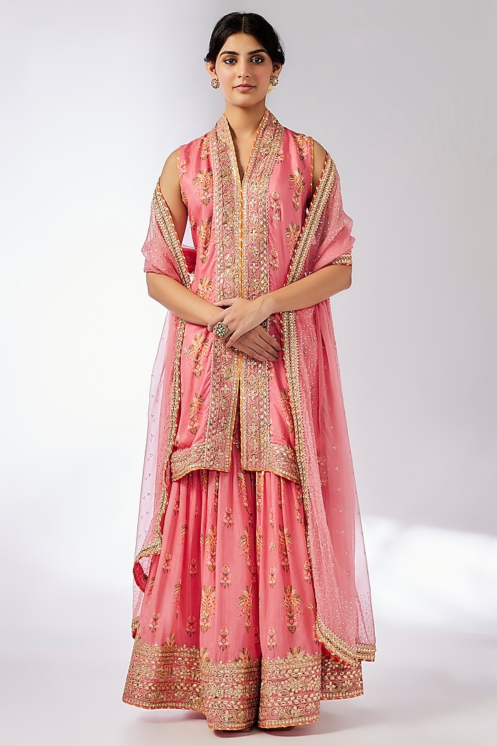 Pink Cotton Silk Gota Embroidered Sharara Set by GOPI VAID at Pernia's Pop Up Shop