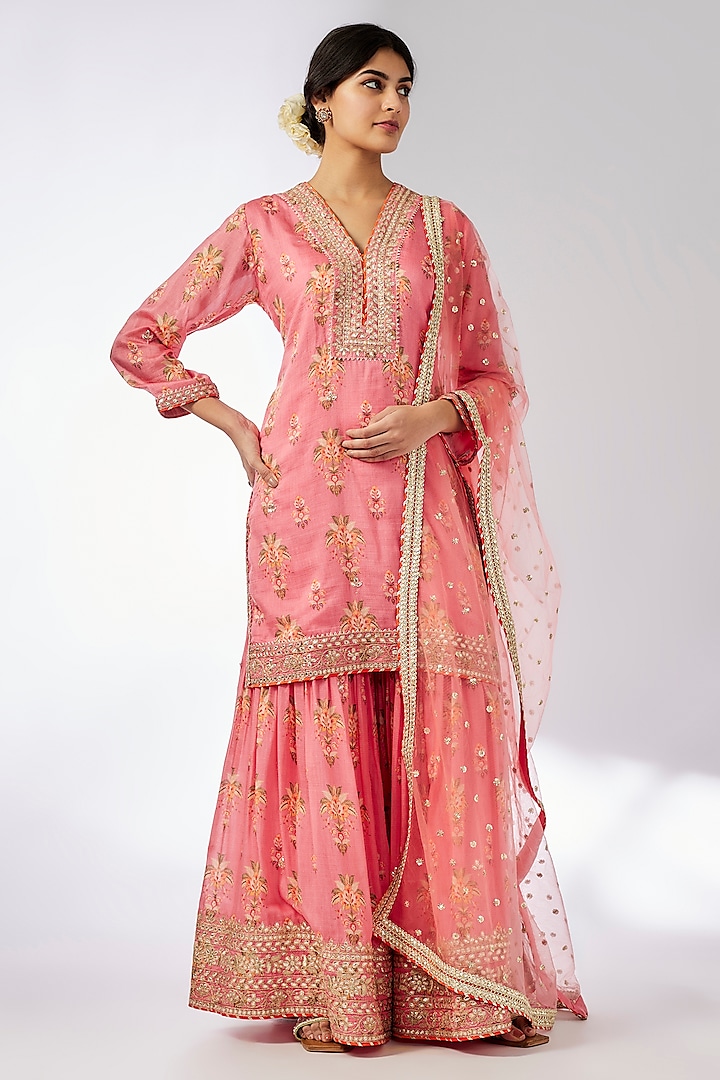 Pink Cotton Silk Sharara Set by GOPI VAID at Pernia's Pop Up Shop