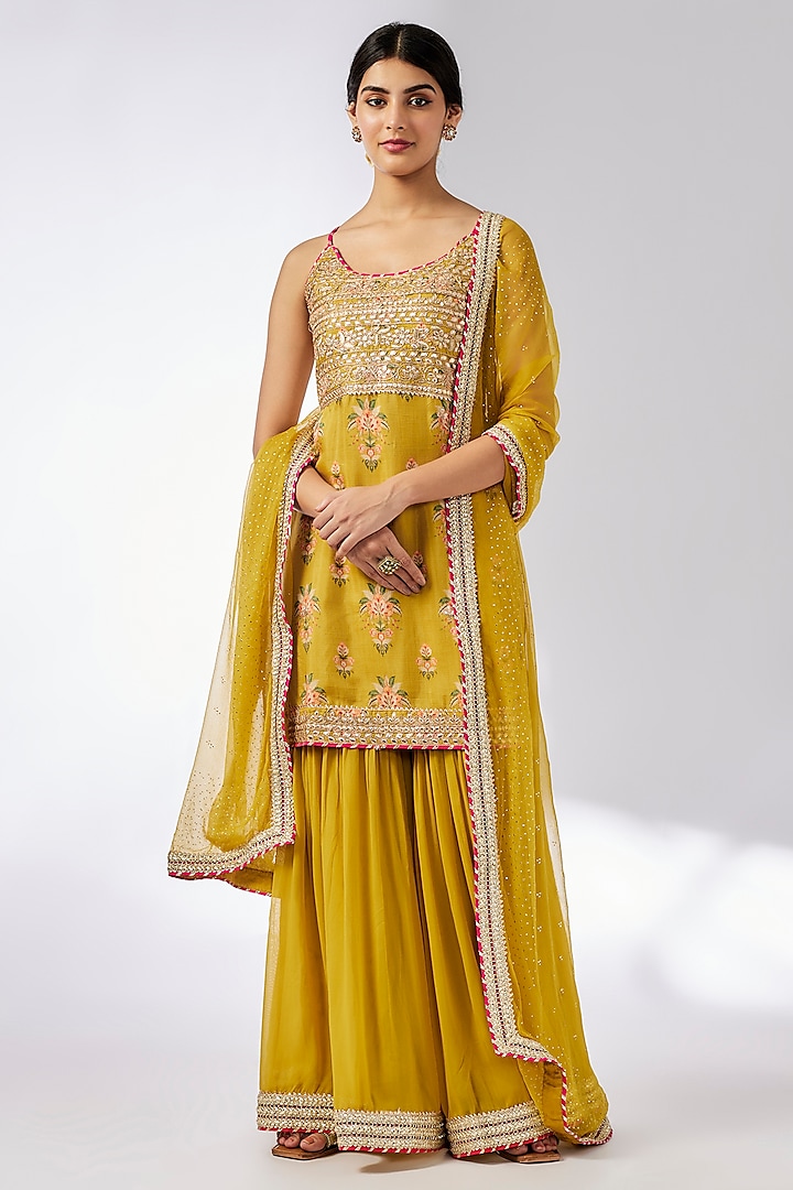 Yellow Cotton Silk Sharara Set by GOPI VAID at Pernia's Pop Up Shop