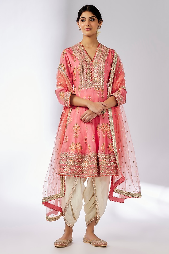 White Cotton Sequins Embroidered Dhoti Set by GOPI VAID at Pernia's Pop Up Shop