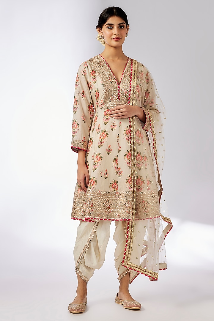 Ivory Cotton Sequins Embroidered Dhoti Set by GOPI VAID at Pernia's Pop Up Shop