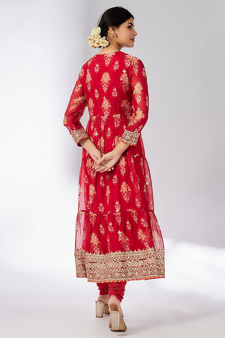 Red Cotton Silk Hand & Machine Embellished Kurta Set by GOPI VAID at Pernia's Pop Up Shop