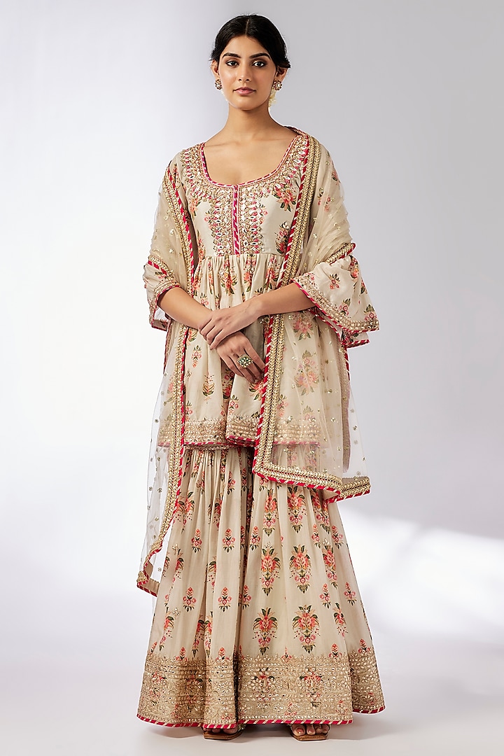 Ivory Cotton Silk Sharara Set by GOPI VAID at Pernia's Pop Up Shop