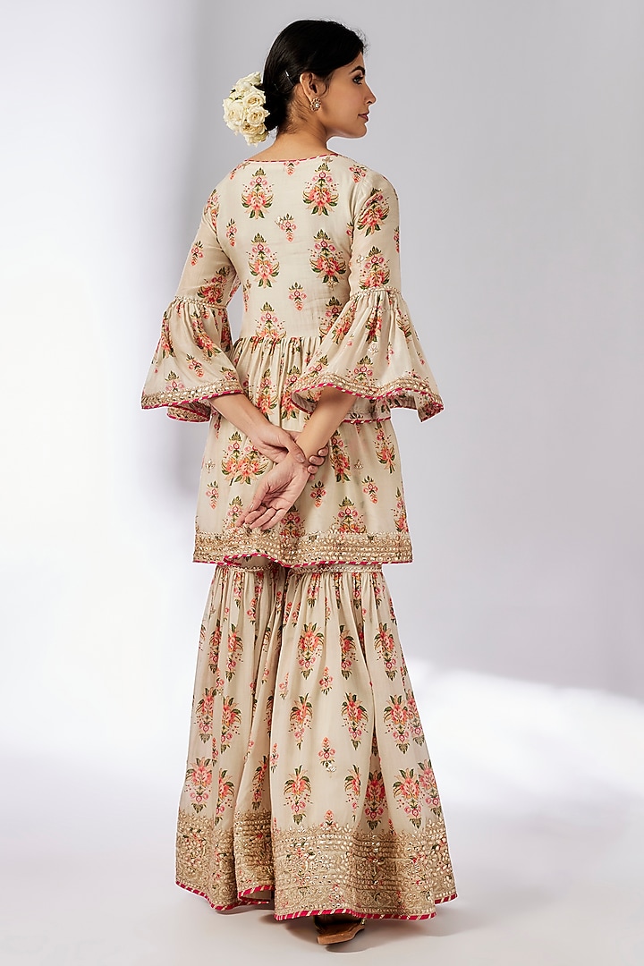 Ivory Cotton Silk Wedding Sharara Set by GOPI VAID at Pernia's Pop Up Shop