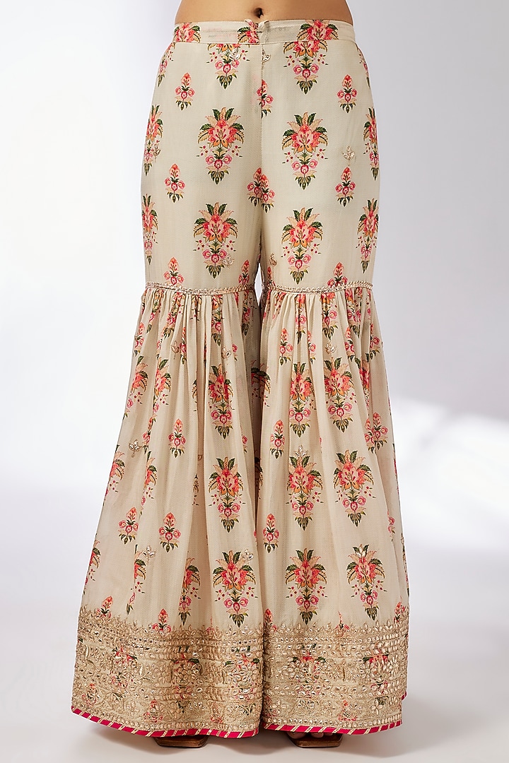 Ivory Cotton Silk Wedding Sharara Set by GOPI VAID at Pernia's Pop Up Shop