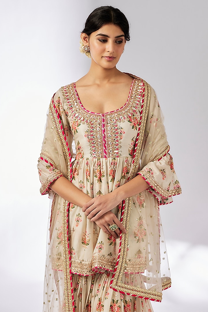 Ivory Cotton Silk Wedding Sharara Set by GOPI VAID at Pernia's Pop Up Shop