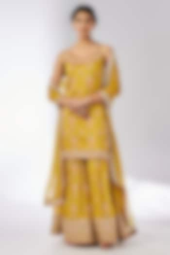 Mustard Cotton Silk Printed Sharara Set by GOPI VAID at Pernia's Pop Up Shop