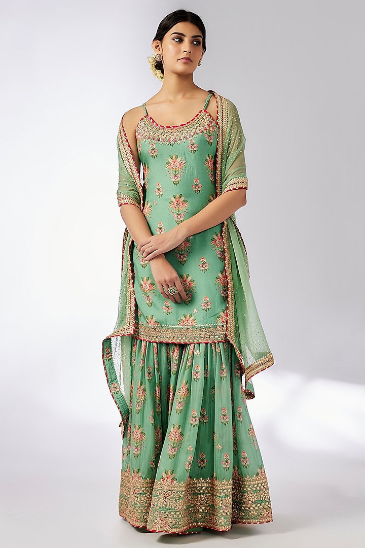 Mint Cotton Silk Printed Sharara Set by GOPI VAID at Pernia's Pop Up Shop