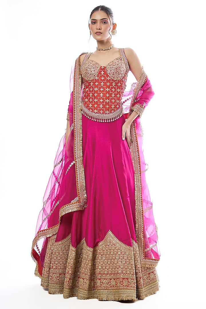 Pink Tussar Embellished Wedding Lehenga Set by GOPI VAID at Pernia's Pop Up Shop