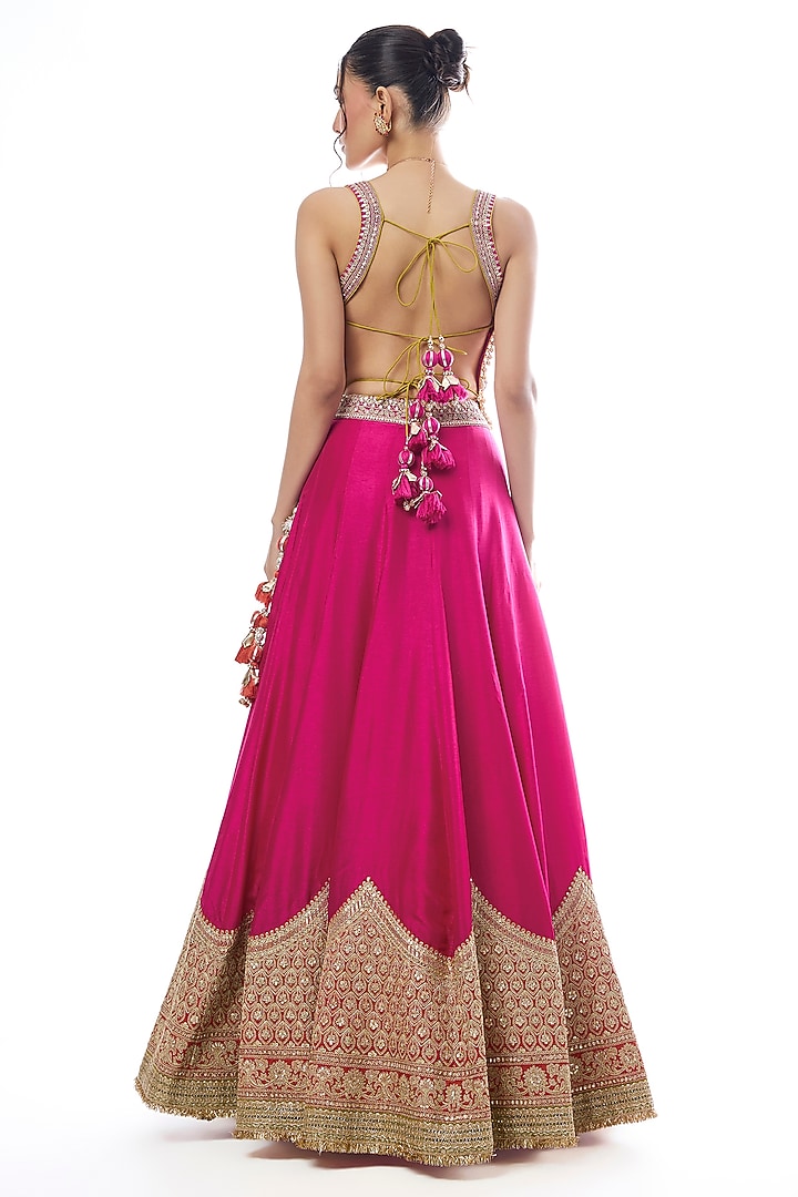 Pink Tussar Embellished Wedding Lehenga Set by GOPI VAID at Pernia's Pop Up Shop