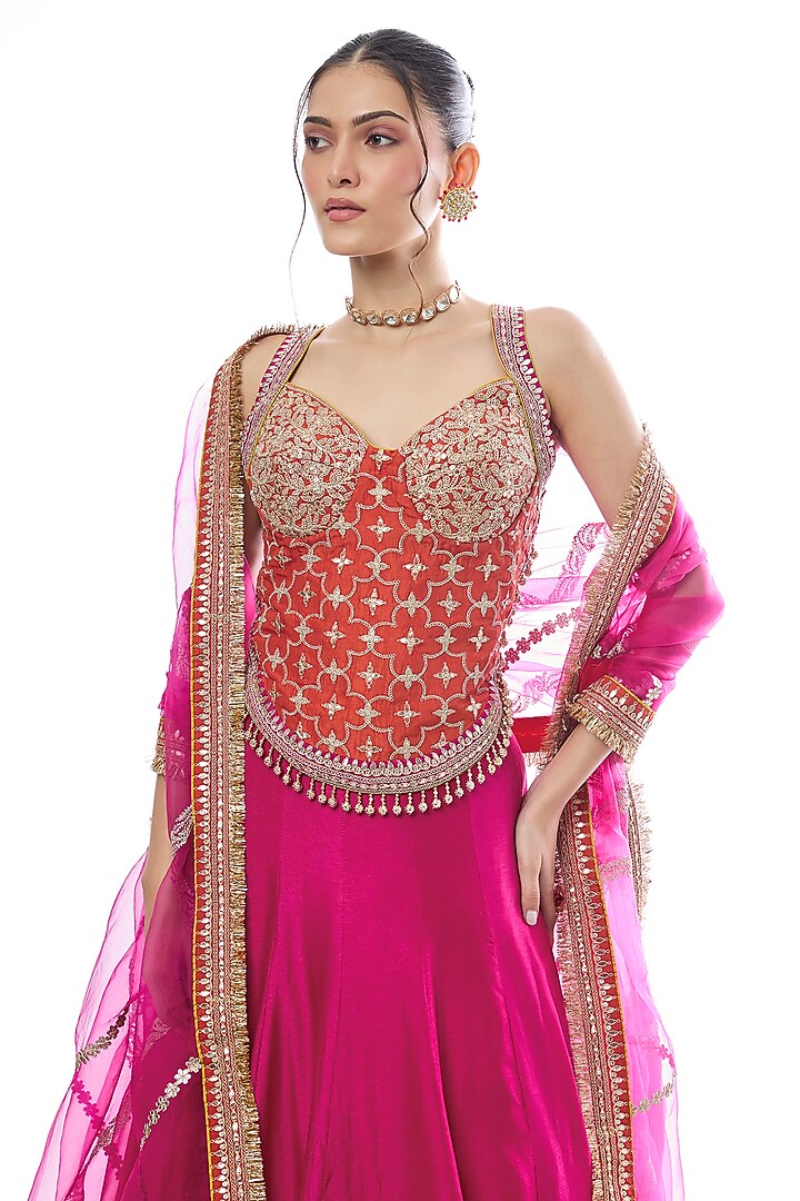 Pink Tussar Embellished Wedding Lehenga Set by GOPI VAID at Pernia's Pop Up Shop