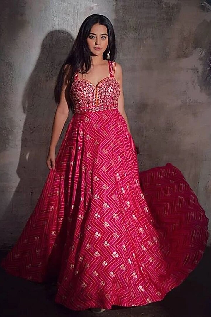 Fuchsia Mirror Embellished Engagement Gown by GOPI VAID at Pernia's Pop Up Shop