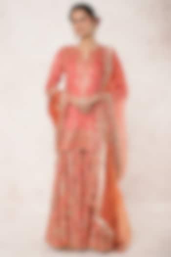 Orange Printed Wedding Sharara Set by GOPI VAID at Pernia's Pop Up Shop