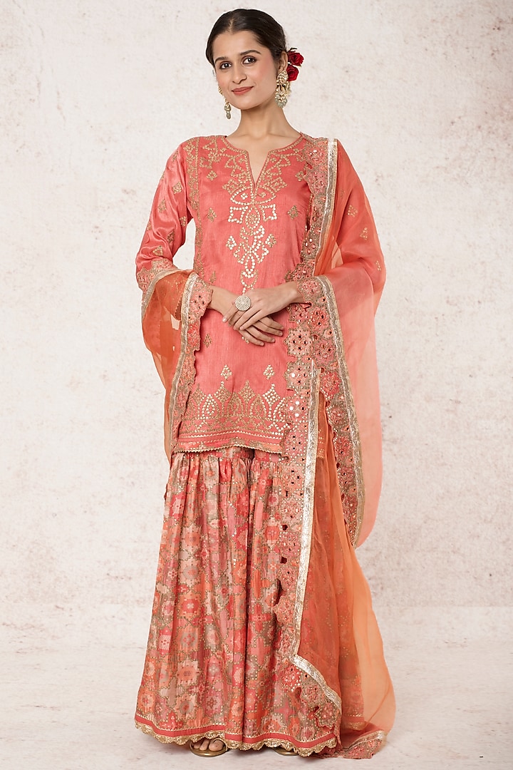 Orange Printed Wedding Sharara Set by GOPI VAID at Pernia's Pop Up Shop