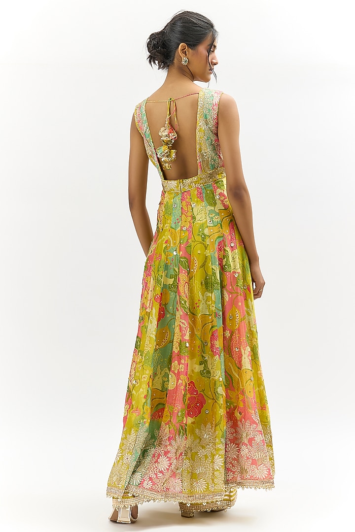 Multi-Colored Tussar Embroidered Wedding Anarkali Set by GOPI VAID at Pernia's Pop Up Shop